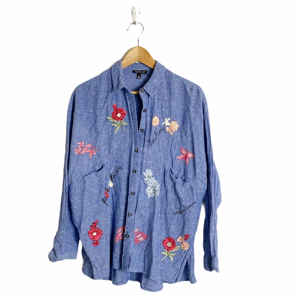 Topshop chambray embroidered shirt size 6